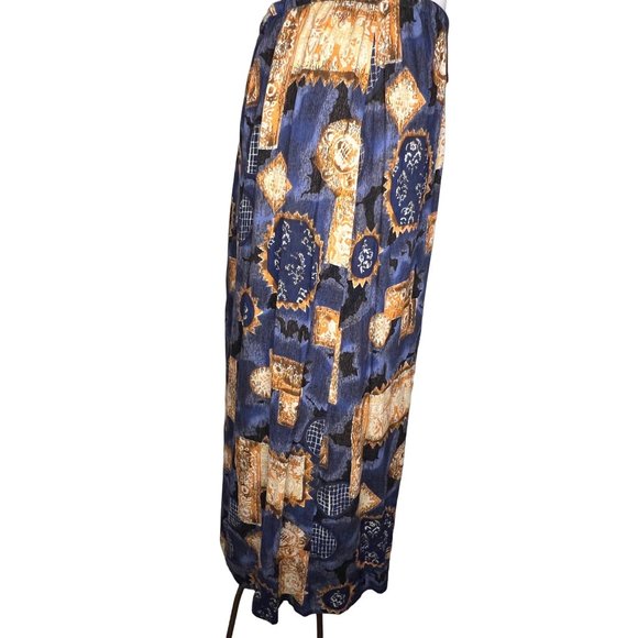 NOTATIONS CLOTHING CO. Women's Skirt Size Large Blue and Orange Geo Print Elasti - Picture 5 of 11